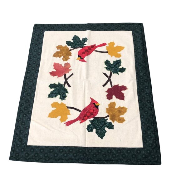 Handcrafted Fall Cardinal and Leaves Appliqued Table Runner Home Decor - Picture 1 of 6